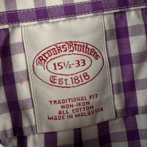 Brooks Brothers Traditional Cotton 15.5 33 Check Purple Non-Iron Shirt Button Up - Picture 10 of 16